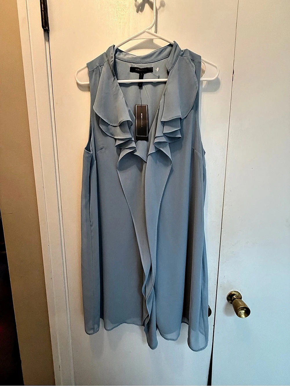 NWT BCBG Max Azria Ashley Blue Ruffle Waterfall Vest Top M $158